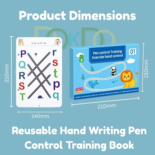 DOKDO 64 Pages Magical Tracing Workbook Set – Handwriting Practice for Alphabets & Numbers, Reusable Preschool Learning Book for Kids, Educational Pen Control Training,(Multicolor) (2) - Image 3
