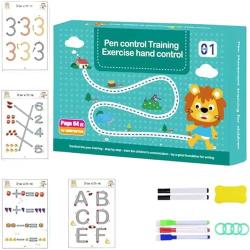 DOKDO 64 Pages Magical Tracing Workbook Set – Handwriting Practice for Alphabets & Numbers, Reusable Preschool Learning Book for Kids, Educational Pen Control Training,(Multicolor) (2) - Image 1