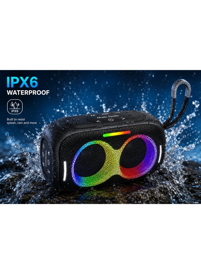 Music Apollo A15 Wireless Portable Bluetooth Speaker 20W RMS Sound RGB Light Effects, IPX6 Water Resistant, Bluetooth 5.4, 3600mAh Battery TWS Stereo Pairing, FM Radio, USB/TF Card Playback, Type-C Charging - Image 3