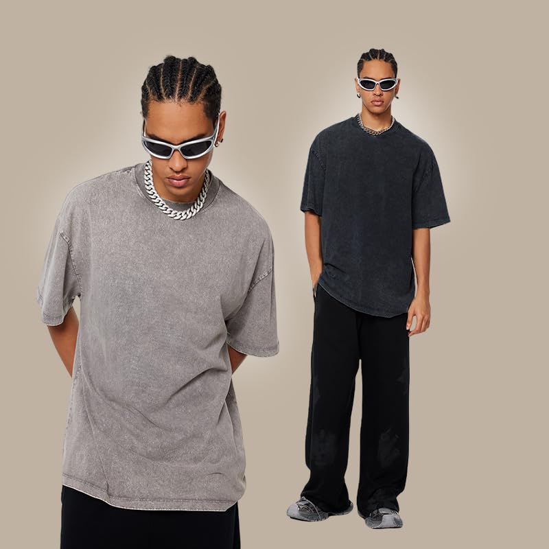 POHADON 3 Pcs Men's Oversized Cotton Summer T-Shirts - Vintage Baggy Tee Loose Fit Short Sleeve T-Shirts Casual Streetwear (D,2XL) - Image 5