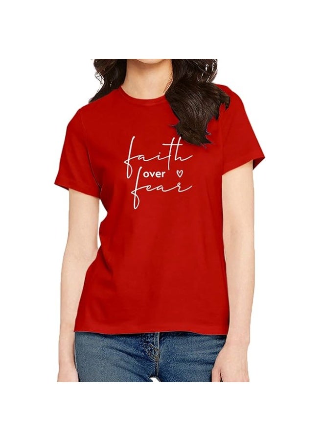 OPLU Store Women's Regular Fit Cotton Graphic Printed T Shirt.  Stylish Tshirts,Red,L - Image 1