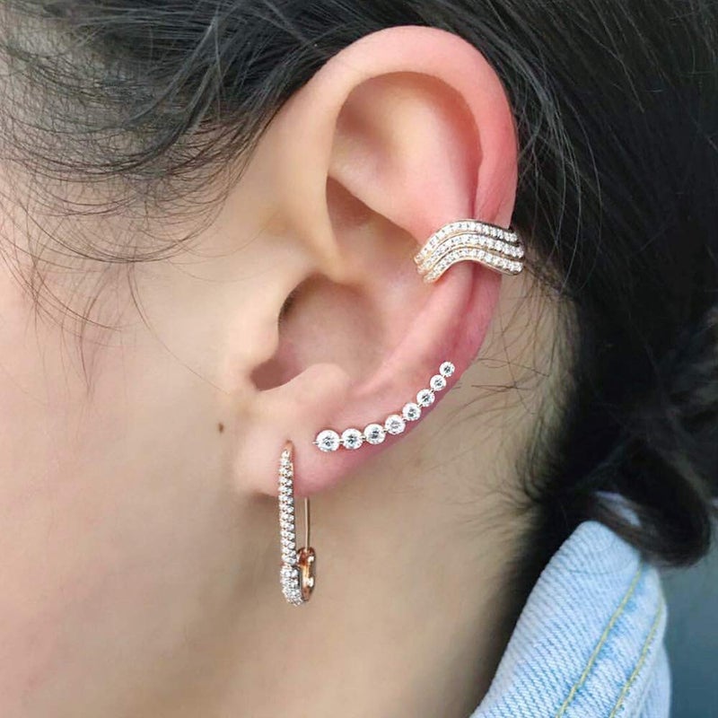 Dtja CZ Safety Pin Cartilage Sterling Silver Hoop Earrings for Women Girls Dainty Cubic Zirconia Dangle Drop Hypoallergenic Stud Post Pave Crystal Huggie Fashion Hoops Jewelry 20mm - Image 2