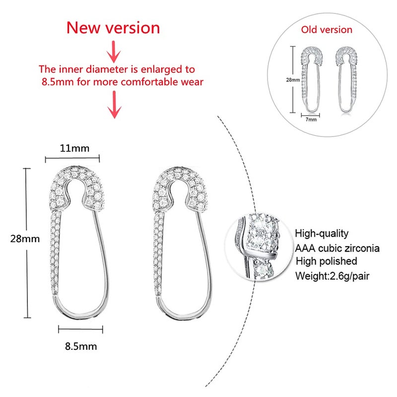 Dtja CZ Safety Pin Cartilage Sterling Silver Hoop Earrings for Women Girls Dainty Cubic Zirconia Dangle Drop Hypoallergenic Stud Post Pave Crystal Huggie Fashion Hoops Jewelry 20mm - Image 5