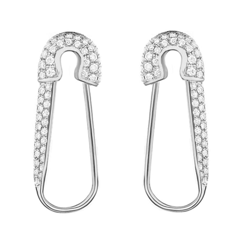 Dtja CZ Safety Pin Cartilage Sterling Silver Hoop Earrings for Women Girls Dainty Cubic Zirconia Dangle Drop Hypoallergenic Stud Post Pave Crystal Huggie Fashion Hoops Jewelry 20mm - Image 1