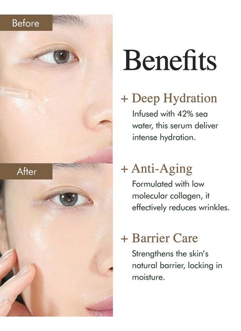 Ultimate Collagen Ampule Serum (0.85 Fl. Oz.) - Deep Hydration And Anti-Aging Formula With 42% Sea Water And Low Molecular Collagen, Anti-Wrinkle And Elasticity