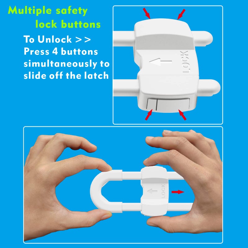 LRANFOW U-Shaped Baby Proof Cabinet Locks No Drilling Required, Adjustable Child Safety Latches for Cabinets Drawers Kitchen Doors, 10 Pack White - Image 3