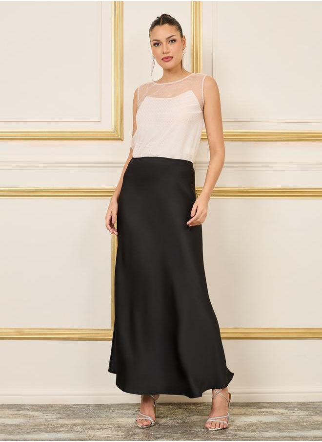 Styli - Embellished Mesh Insert Sleeveless Blouse - Image 1