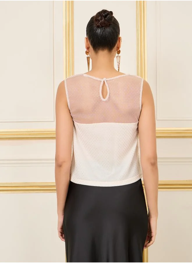 ستايلي Embellished Mesh Insert Sleeveless Blouse