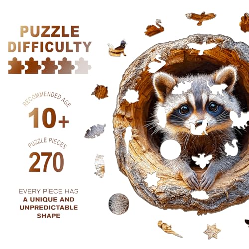 Purdicra Wooden Jigsaw Puzzles Tree Hole Raccoon Wooden Puzzles for Adults with Unique Shape Adult Jigsaw Puzzle Birthday Gifts for Adults 134x129 270pcs - Image 5