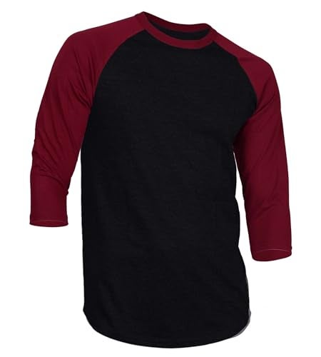 DREAM USA Men's Casual 3/4 Sleeve Baseball Tshirt Raglan Jersey Shirt Black/Burgundy Small - Image 1