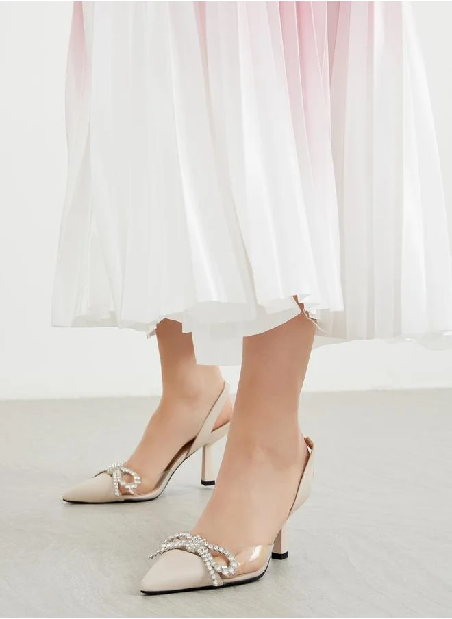 ستايلي Styli Embellished Pointed Toe Kitten Heel Pumps