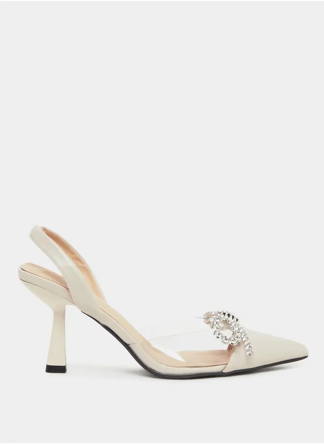 ستايلي Styli Embellished Pointed Toe Kitten Heel Pumps