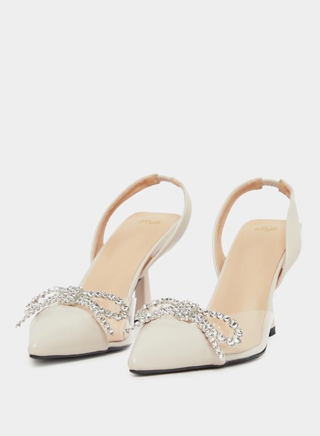 ستايلي حذاء بكعب رفيع مدبب مزين بالكريستال - Image 3