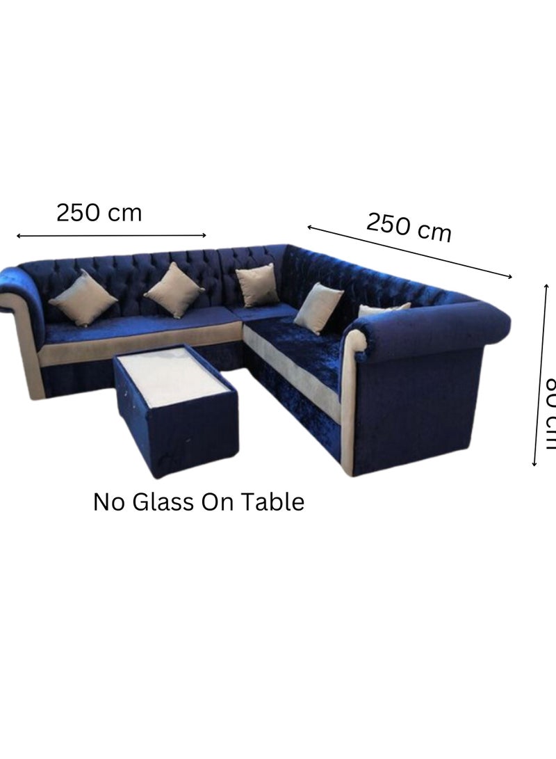 Maharat Al Bahar L-Shaped Mab Sofa Set 5-Seater Beige/Blue 250x250x80  - Image 2