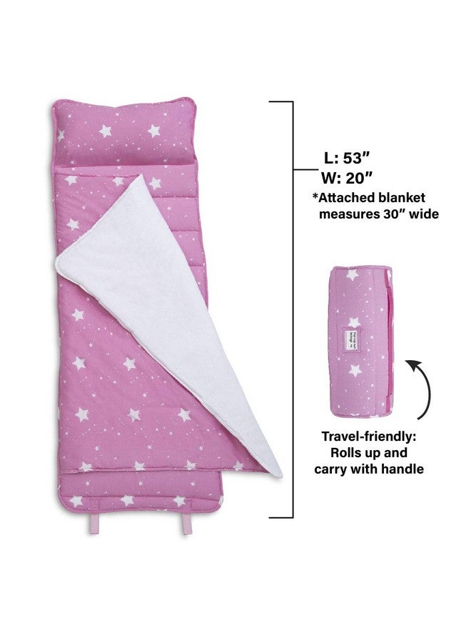 Delta Children Nap Mat with Included Pillow and Blanket for Toddlers and Kids; Features Carry Handle with Strap Closure and Name Tag; Rollup Design is Ideal for Preschool and Daycare, Blushing Stars - Image 3