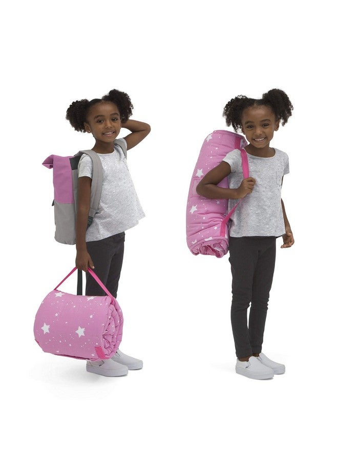 Delta Children Nap Mat with Included Pillow and Blanket for Toddlers and Kids; Features Carry Handle with Strap Closure and Name Tag; Rollup Design is Ideal for Preschool and Daycare, Blushing Stars - Image 5