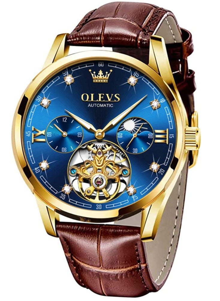 أوليفز ساعة OLEVS الرجالية الجلدية الأوتوماتيكية الفاخرة المقاومة للماء والمضيئة 3601 - Image 1