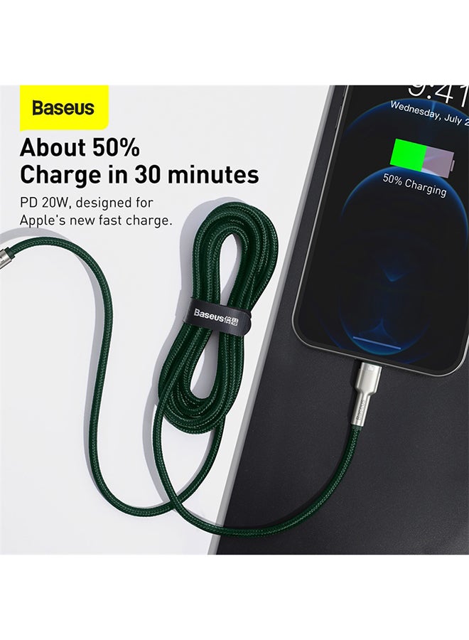 بيسوس كابل USB C إلى لايتنينج للشحن السريع ونقل البيانات وبتقنية PD بقدرة  20 وات من سلسلة كافولي ومتوافق مع آيفون 14/14 برو/ 13 برو/ 13 برو ماكس / 13/13 ميني، آي باد 9، 12 ميني/ 12/12 برو، بطول مترين أخضر - Image 4