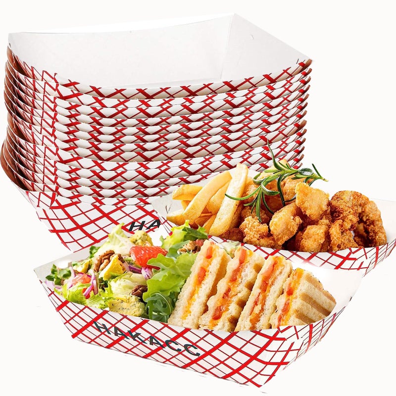 HAKACC Kraft Paper Food Tray 50 PCS Paper Food Serving Trays Disposable Food Trays for Lunch Fast Food Snack
