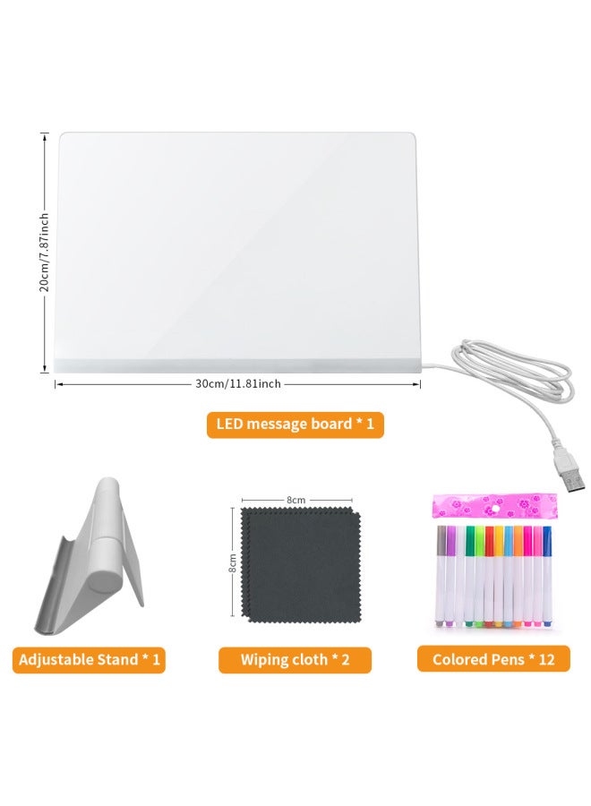 Creative DIY Nightlight Sketchboard Fluorescent Board Erasable Bracelet Children's Hand-painted Message Board Luminescent Board-Specification:30x20cm 12 Pens - Image 1