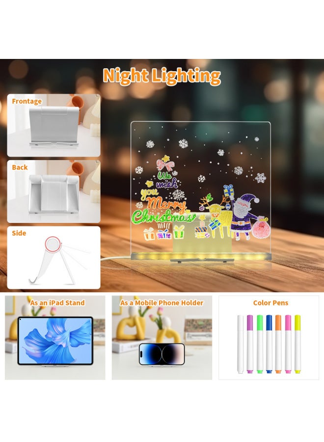 Creative DIY Nightlight Sketchboard Fluorescent Board Erasable Bracelet Children's Hand-painted Message Board Luminescent Board-Specification:30x20cm 12 Pens - Image 5