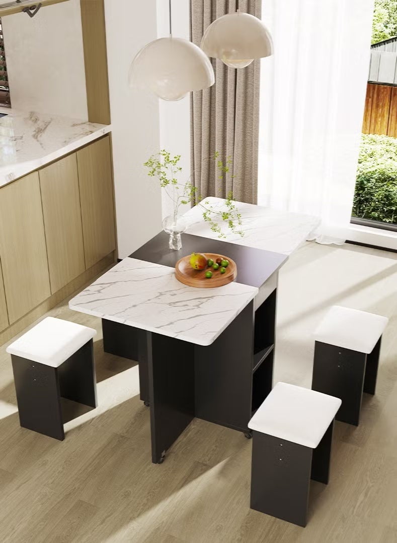 طاولة طعام قابلة للطي طاولة طعام قابلة للإزالة طاولة طعام قابلة للطي مجموعة طاولات طعام لأربعة أشخاص طاولة طعام موفرة للمساحة للمساحات الضيقة مع 4 كراسي - Image 1