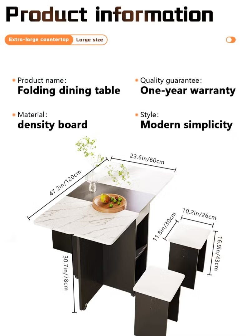 طاولة طعام قابلة للطي طاولة طعام قابلة للإزالة طاولة طعام قابلة للطي مجموعة طاولات طعام لأربعة أشخاص طاولة طعام موفرة للمساحة للمساحات الضيقة مع 4 كراسي - Image 3
