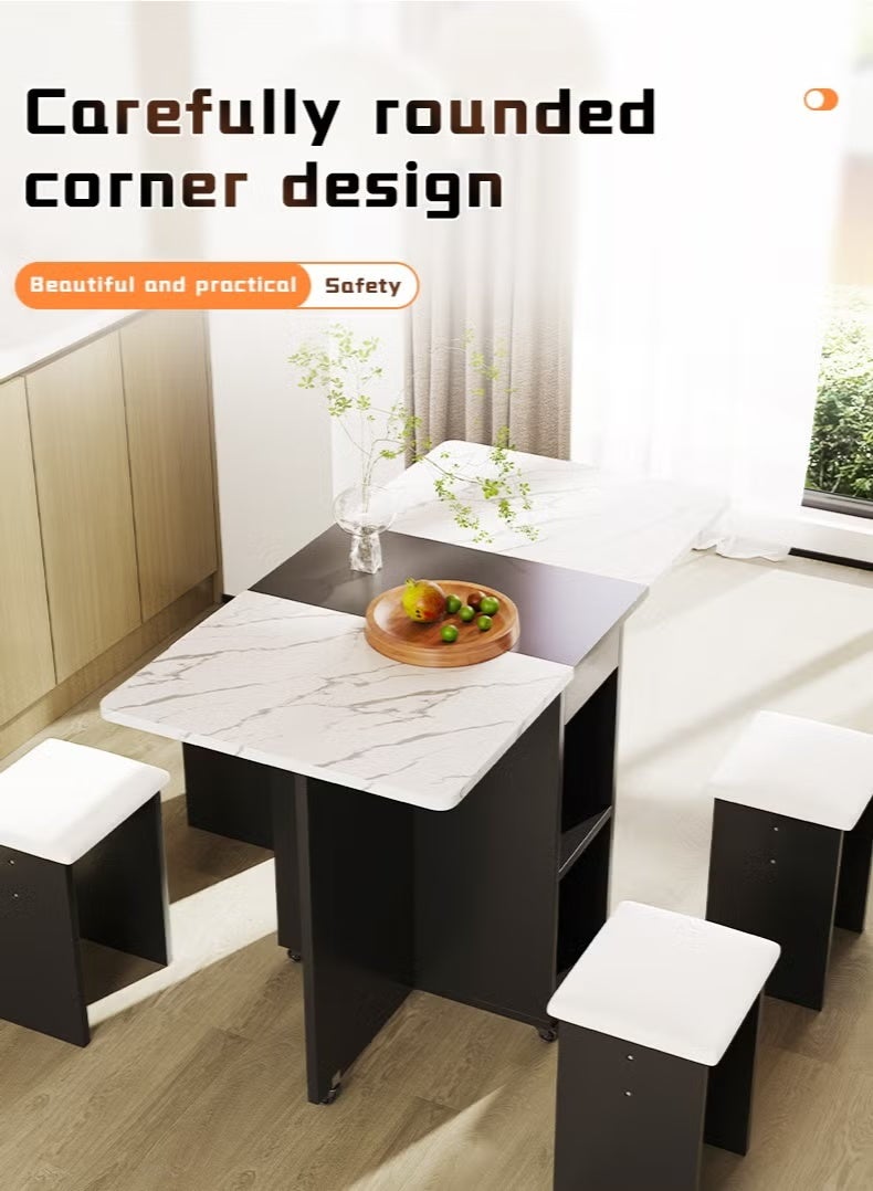 طاولة طعام قابلة للطي طاولة طعام قابلة للإزالة طاولة طعام قابلة للطي مجموعة طاولات طعام لأربعة أشخاص طاولة طعام موفرة للمساحة للمساحات الضيقة مع 4 كراسي - Image 2