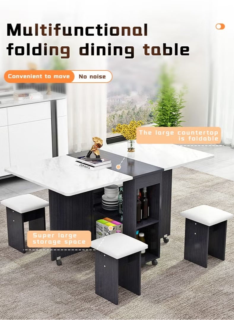 طاولة طعام قابلة للطي طاولة طعام قابلة للإزالة طاولة طعام قابلة للطي مجموعة طاولات طعام لأربعة أشخاص طاولة طعام موفرة للمساحة للمساحات الضيقة مع 4 كراسي - Image 4