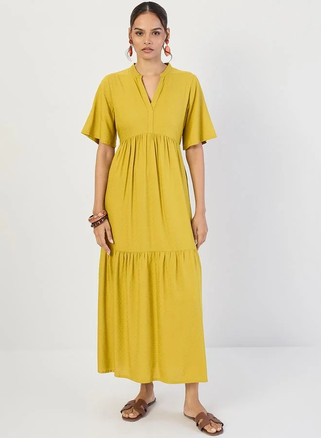 Femmella Mustard Dobby Tiered Maxi Dress