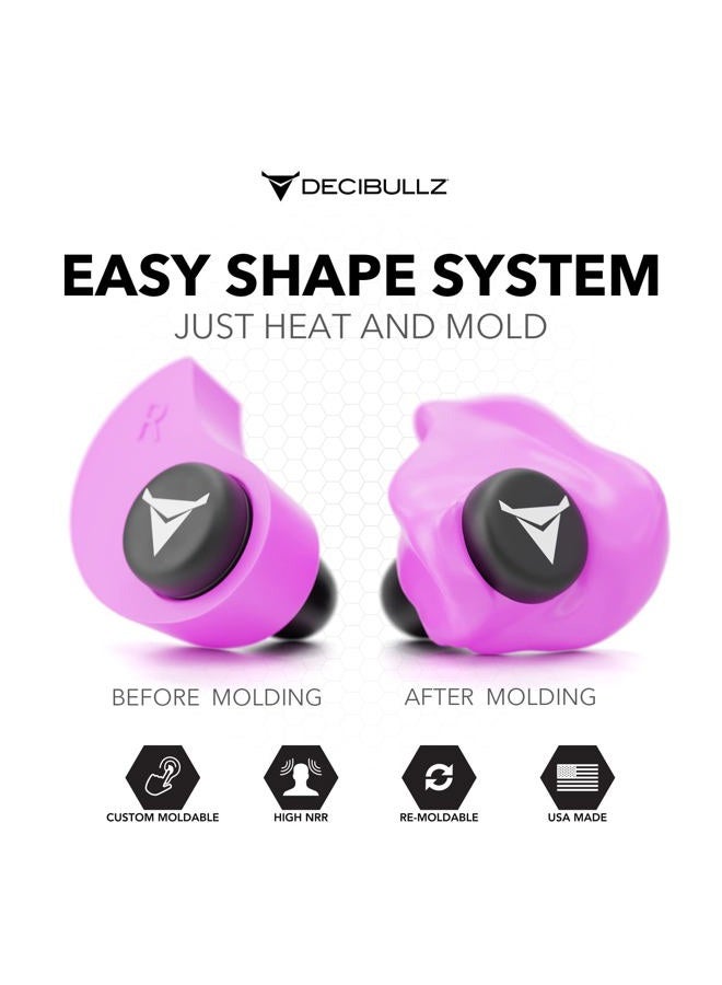 Decibullz Custom Molded Earplugs, 31dB Highest NRR, Comfortable Hearing Protection for Shooting, Travel, Swimming, Work and Concerts (Pink) - Image 2