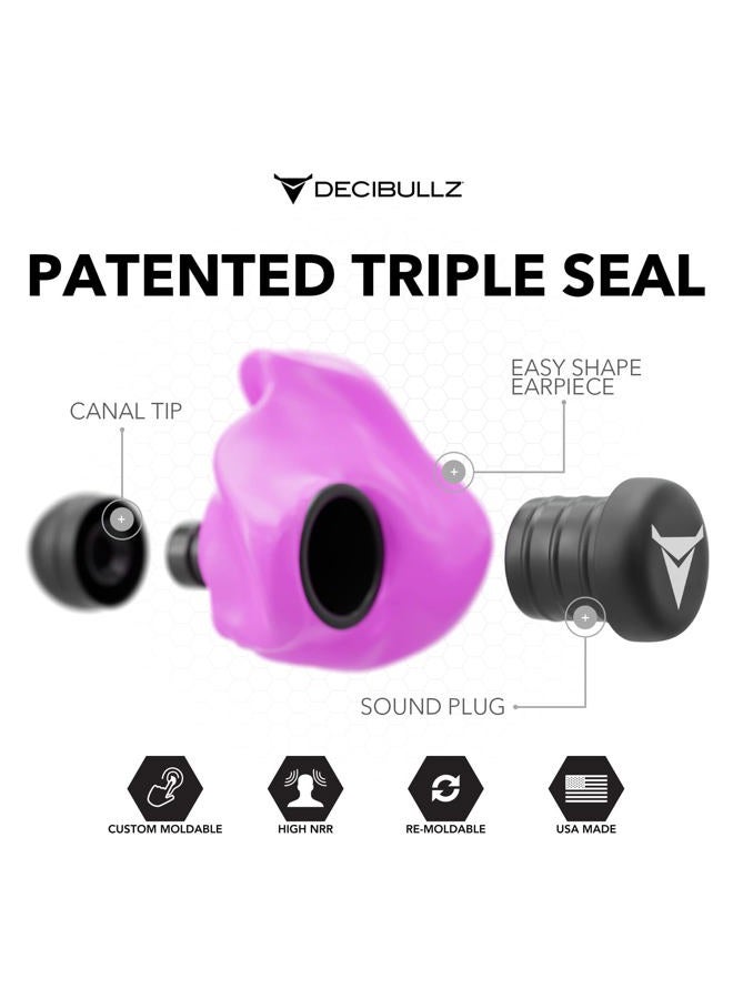 Decibullz Custom Molded Earplugs, 31dB Highest NRR, Comfortable Hearing Protection for Shooting, Travel, Swimming, Work and Concerts (Pink) - Image 3