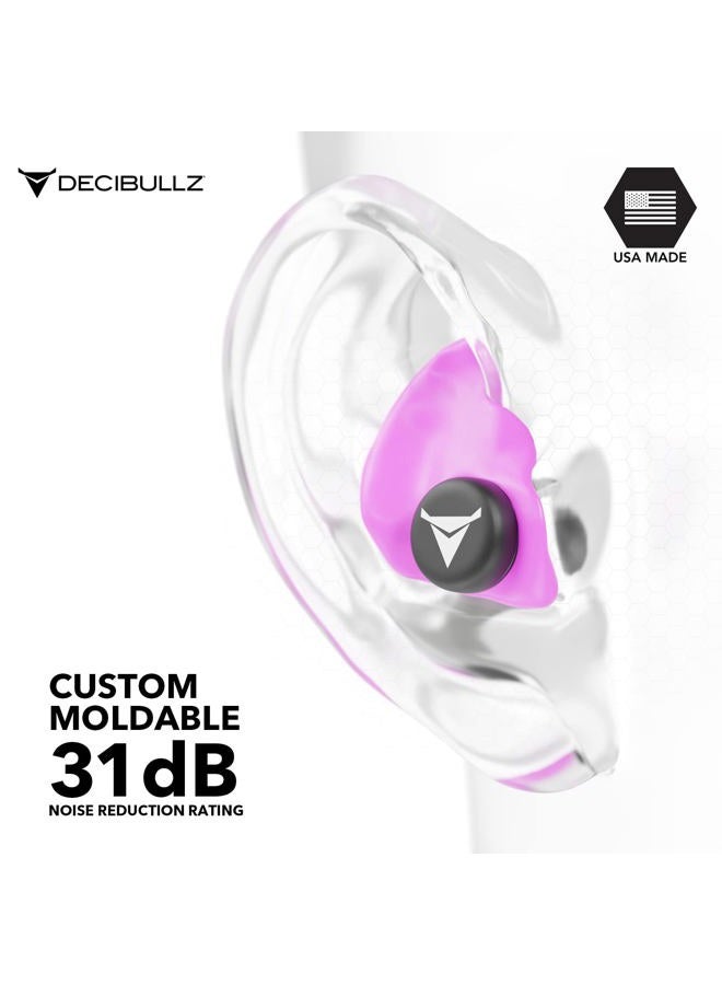 Decibullz Custom Molded Earplugs, 31dB Highest NRR, Comfortable Hearing Protection for Shooting, Travel, Swimming, Work and Concerts (Pink) - Image 4