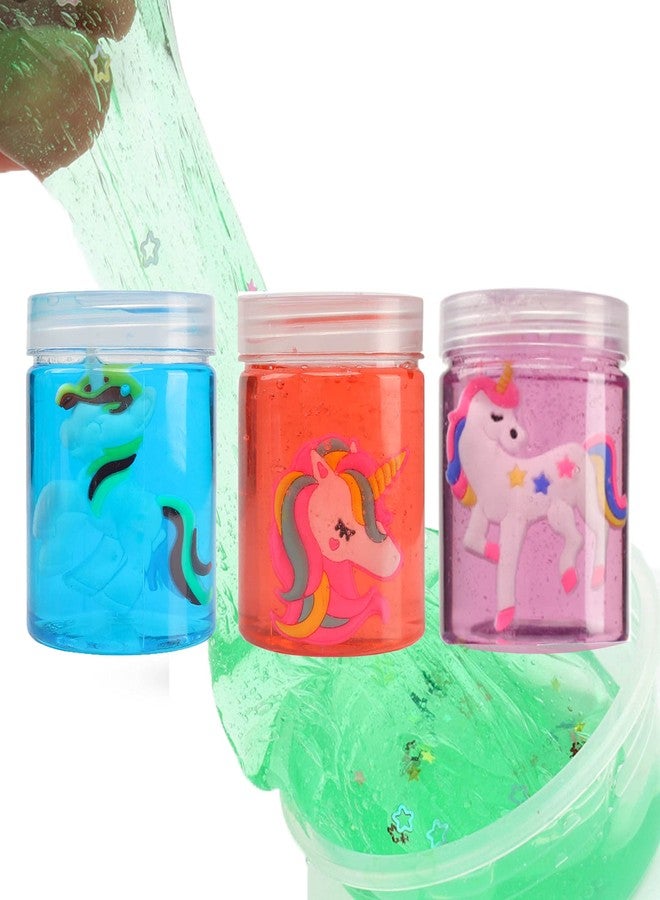 4WORDS Non Toxic DIY Unicorn Crystal Clay Soft Jelly Slime in for Girls and Boys Kids Above Age 5+ Year Old (Random Color,Pack of 3) - Image 1