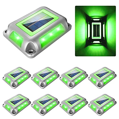 CREPOW Solar Green Deck Lights Driveway Dock Lights St. Patrick's Day Decor Light- 8 Packs Waterproof 1200mAh Outdoor LED Aluminum Dock Lighting Road Markers for Driveway Sidewalk Garden Pathway Yard - Image 1