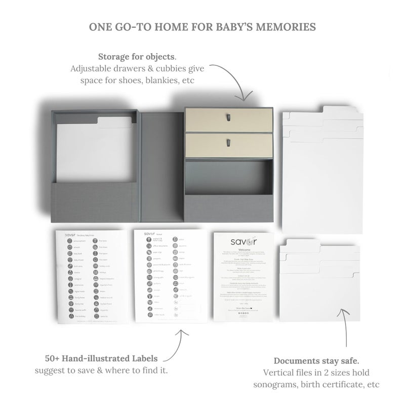 Savor | Baby Keepsake Organizer Box | The Original Fabric Acid-Free Modern Minimalist Gender-neutral Memory Box with Labels | For Pregnancy, Motherâ€™s Day, Baby Shower, New Baby Girl Baby Boy Gifting - Image 4