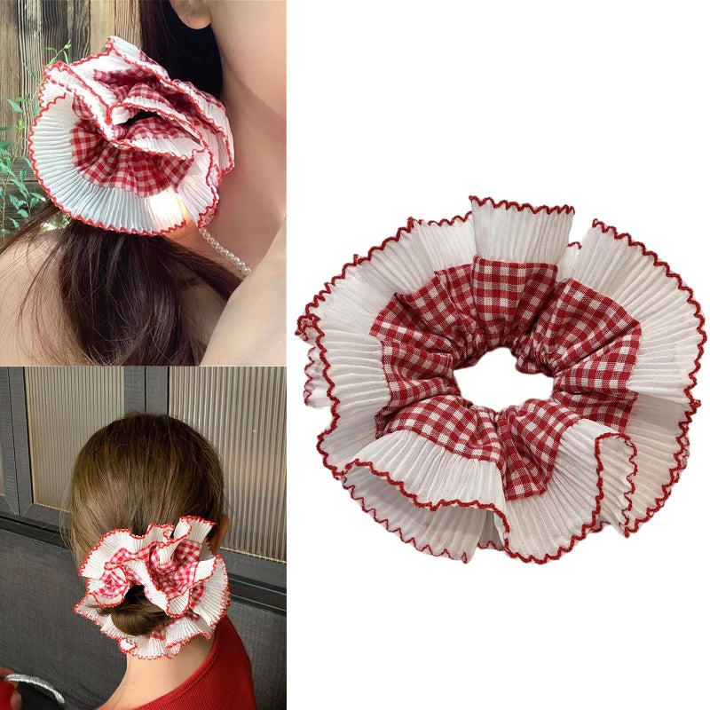 Double Layer Lace Trim Hair Scrunchy Elastic Scrunchies French Hair Tie Styling Accessories - Image 3
