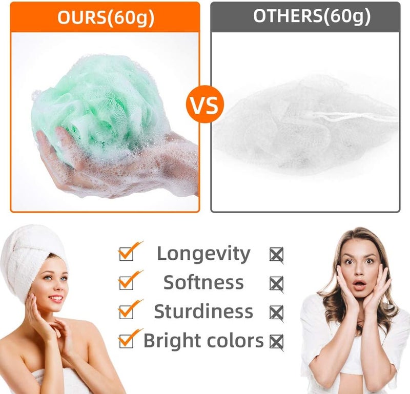 novosun Loofah Bath Sponge Luffa Loofa Body Scrubber Soft Mesh Pouf Wash Puff Shower Puff Shower Ball Exfoliating Shower Sponge Pack of 4 (60g/pcs) - Image 3