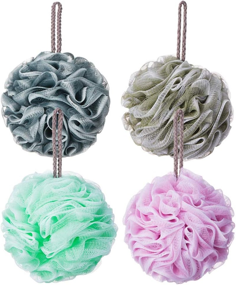 novosun Loofah Bath Sponge Luffa Loofa Body Scrubber Soft Mesh Pouf Wash Puff Shower Puff Shower Ball Exfoliating Shower Sponge Pack of 4 (60g/pcs) - Image 1