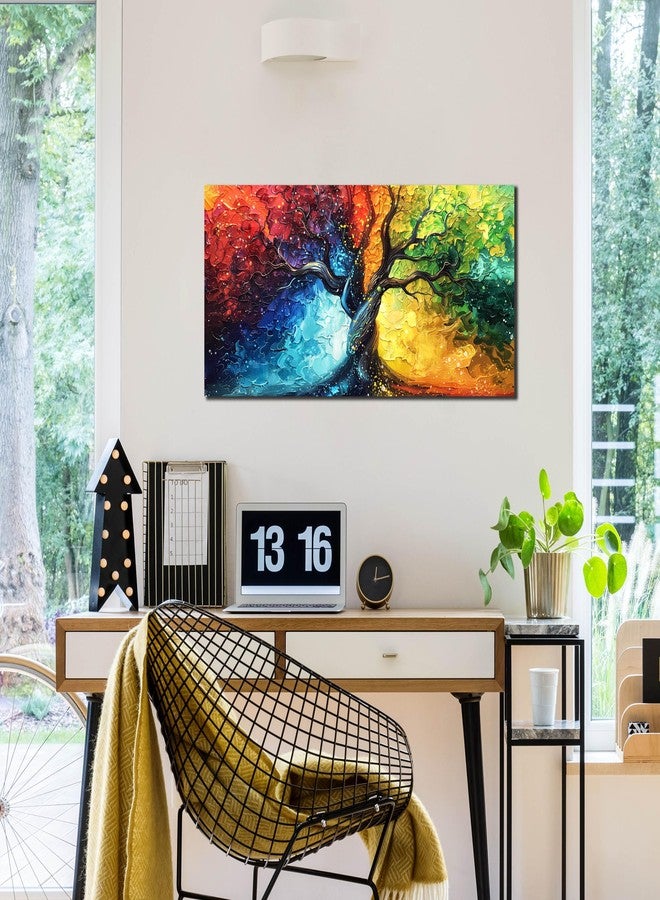 THRLVEART Colorful Tree Pictures Wall Decor for Living Room - Home Office Decor for Women - Tree of life Wall Art for Dorm Room Girl Size 20" x 40" - Image 4