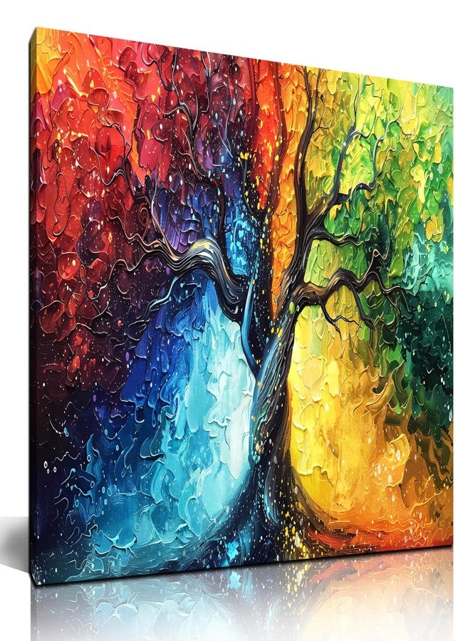 THRLVEART Colorful Tree Pictures Wall Decor for Living Room - Home Office Decor for Women - Tree of life Wall Art for Dorm Room Girl Size 20" x 40" - Image 1