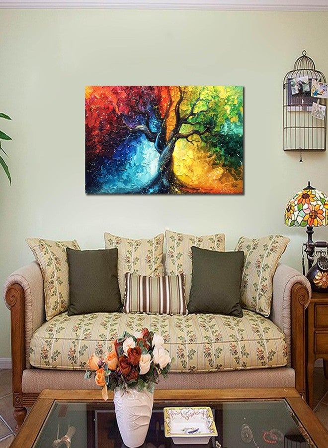 THRLVEART Colorful Tree Pictures Wall Decor for Living Room - Home Office Decor for Women - Tree of life Wall Art for Dorm Room Girl Size 20" x 40" - Image 2