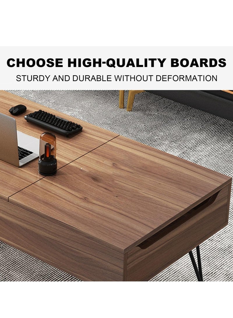 WALALLA Multi-Functional Lift Coffee Dining Table Adjustable Height Foldable Design Space-Saving Convertible Furniture for Small Spaces Living Room Apartment, Solid Wood Frame Modern Nordic Style,Oak 120x50x55cm - Image 4