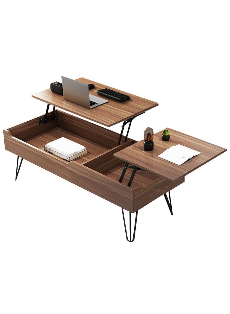 WALALLA Multi-Functional Lift Coffee Dining Table Adjustable Height Foldable Design Space-Saving Convertible Furniture for Small Spaces Living Room Apartment, Solid Wood Frame Modern Nordic Style,Oak 120x50x55cm - Image 1
