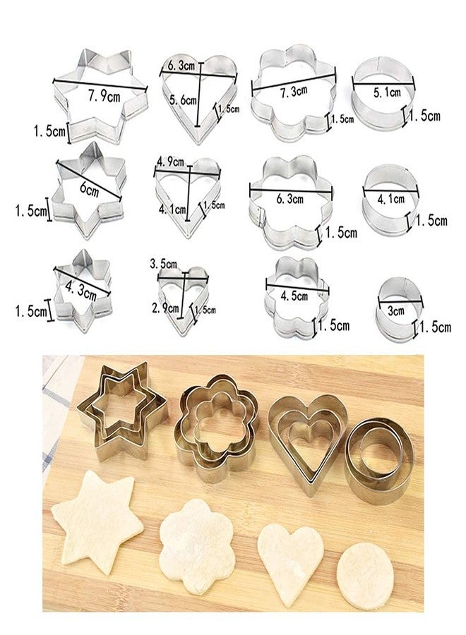 JAY EMPIRE 12 Piece Stainless Steel Cookie Cutter, Metal Cake Vegetable Fruit Biscuit Cutters Molds Set, Hearts Flowers Stars Round Shape, Silver - Image 5