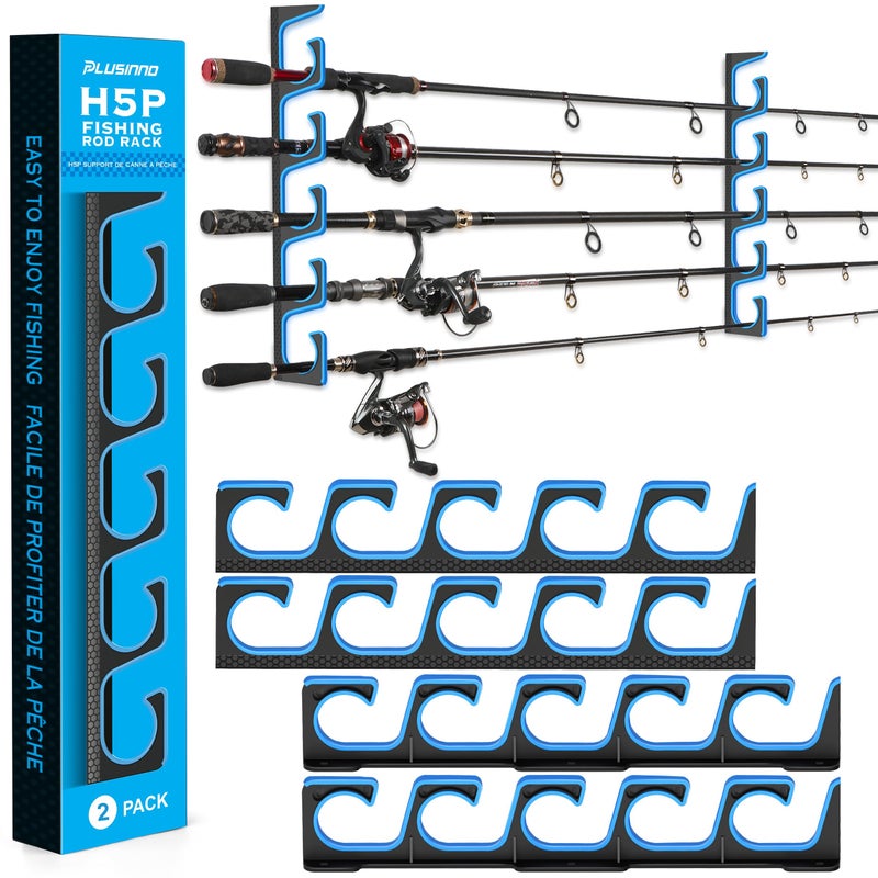PLUSINNO H5P Fishing RodPole Holders for Garage Wall or Ceiling Mounted Fishing Rod Holder with Soft Protective Pad Fishing Rod Storage Organizer Holds up to 51020 Rod or Combos or Nets - Image 2
