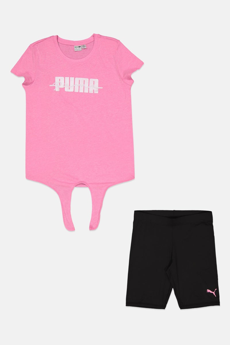PUMA Kids Girl 2 Pcs Sportswear Fit Top With Short, Pink And Black  - Image 1