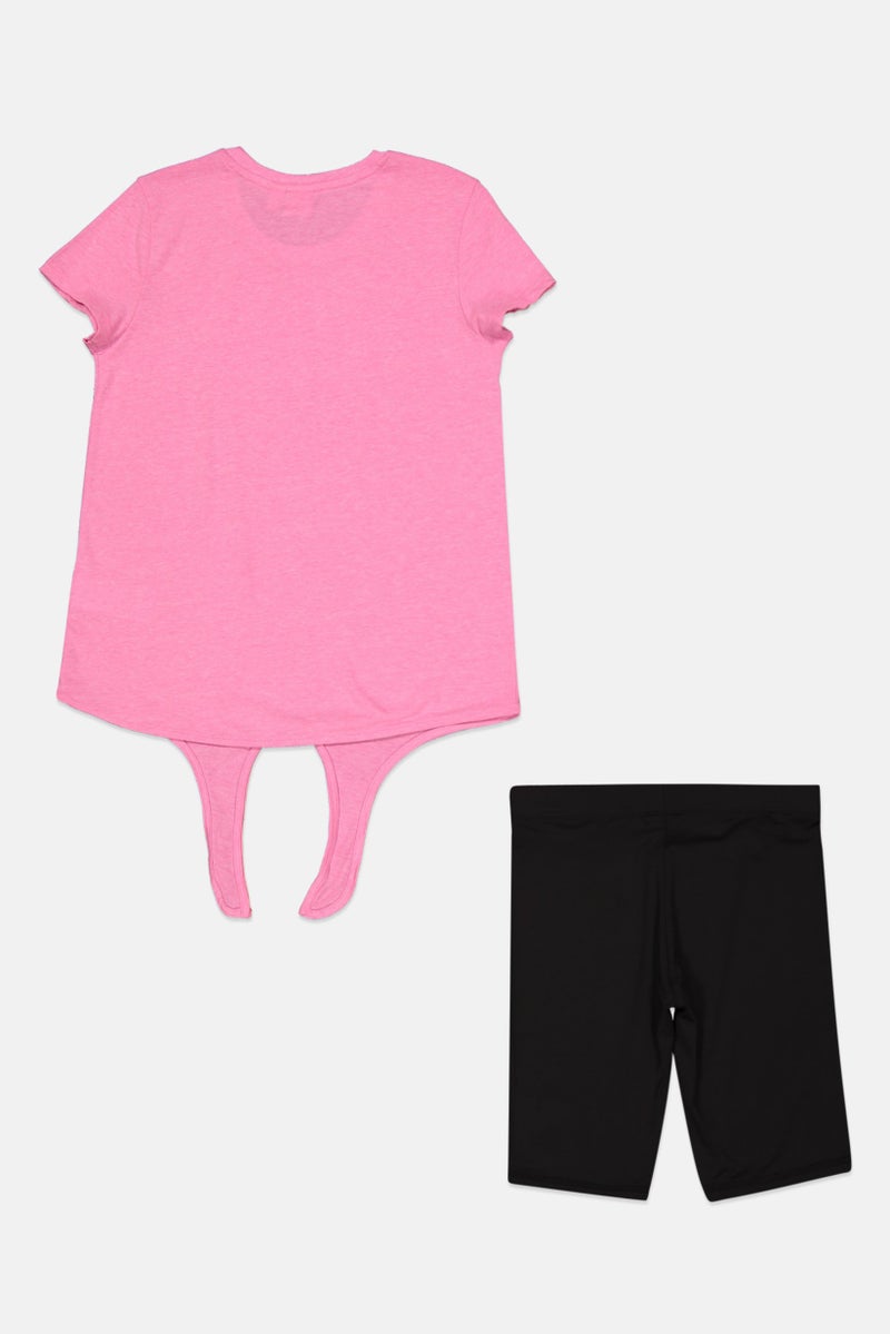 PUMA Kids Girl 2 Pcs Sportswear Fit Top With Short, Pink And Black  - Image 2