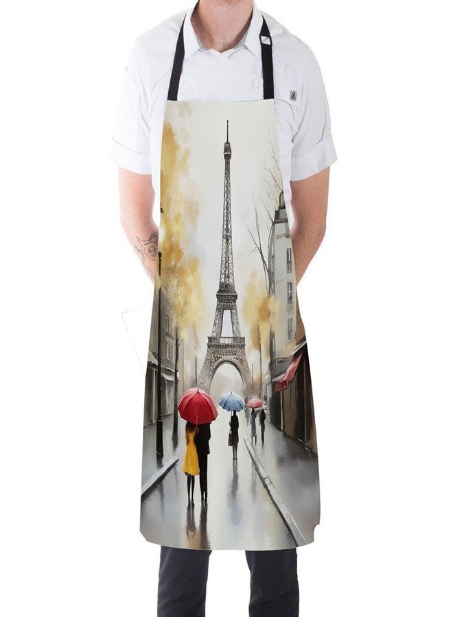 Moslion Paris Apron 31x27 Inch Oil Painting Autumn Lovers Kiss on Rainy France Street Eiffel Tower Kitchen Chef Waitress Cook Aprons Bib with Adjustable Neck for Women Men Girls - Image 5