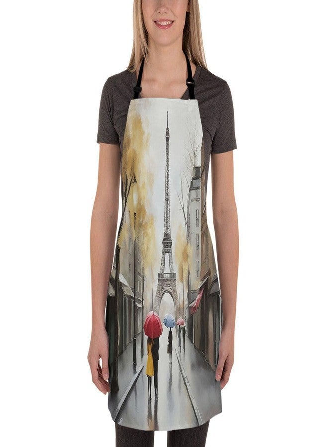 Moslion Paris Apron 31x27 Inch Oil Painting Autumn Lovers Kiss on Rainy France Street Eiffel Tower Kitchen Chef Waitress Cook Aprons Bib with Adjustable Neck for Women Men Girls - Image 2